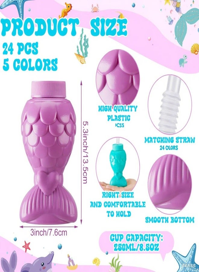 Sliner Mermaid Tumblers with Lids and Straws, Mermai Cups Favors Summer Plastic Sipper Cups for Kids Mermai Birthday Party Gifts Supplies Decorations(24 Pcs, Mermaid) - Image 4